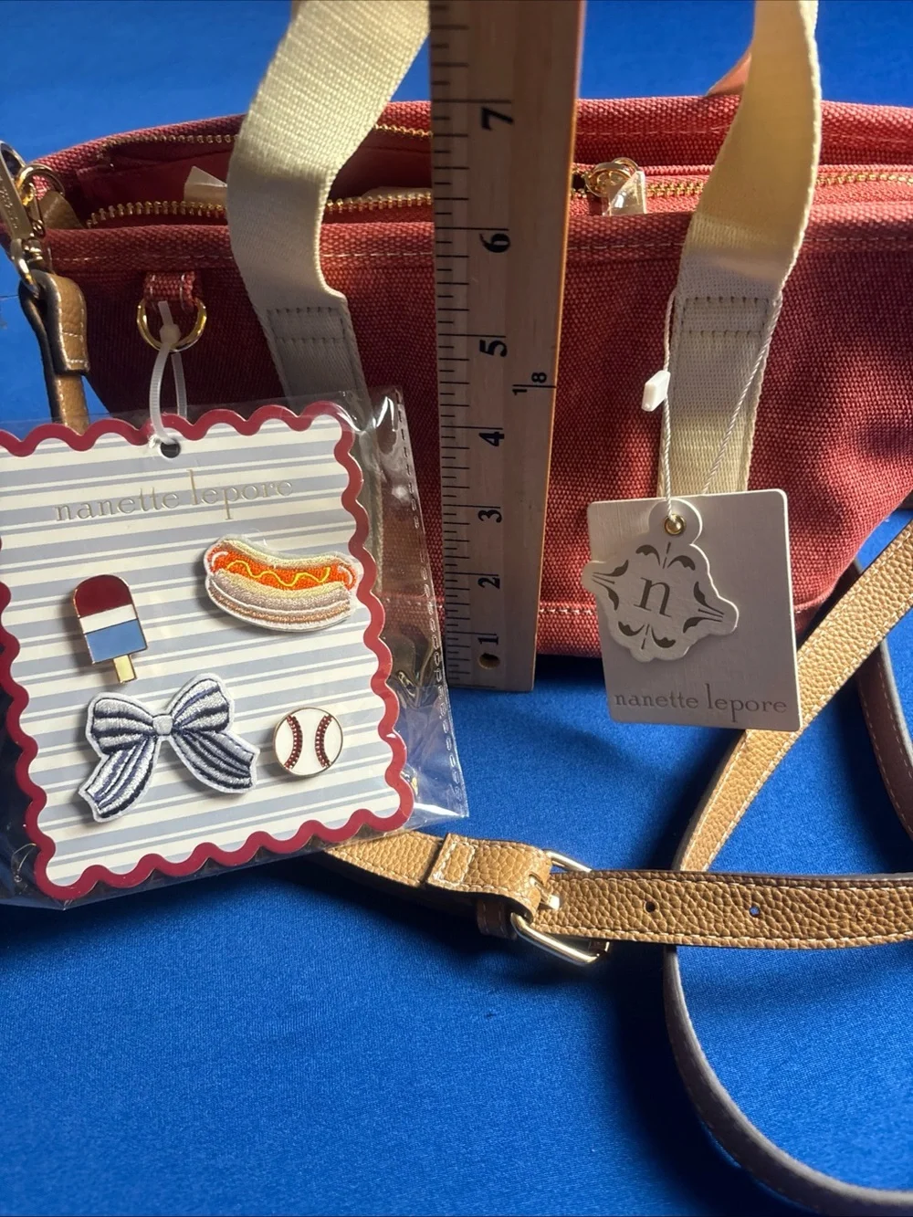 Nanette Lepore Rosina Satchel-Nantucket Red-Soft Beige Purse Cross Body New